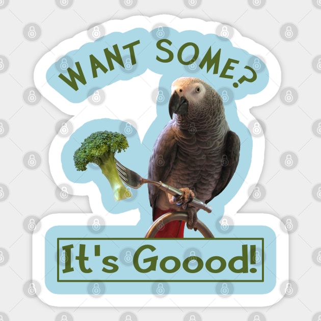 African Grey Parrot Broccoli Sticker by Einstein Parrot